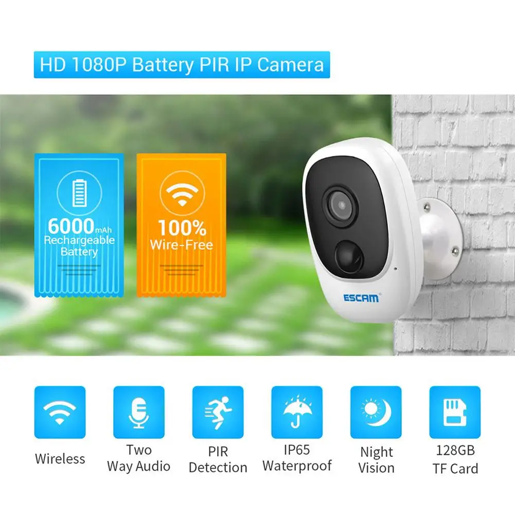 

Перезаряжаемая беспроводная Wi-Fi-камера ESCAM G08, 2 МП, водонепроницаемая, с двусторонней связью, с солнечной батареей, 1080P, для улицы, 1 шт.