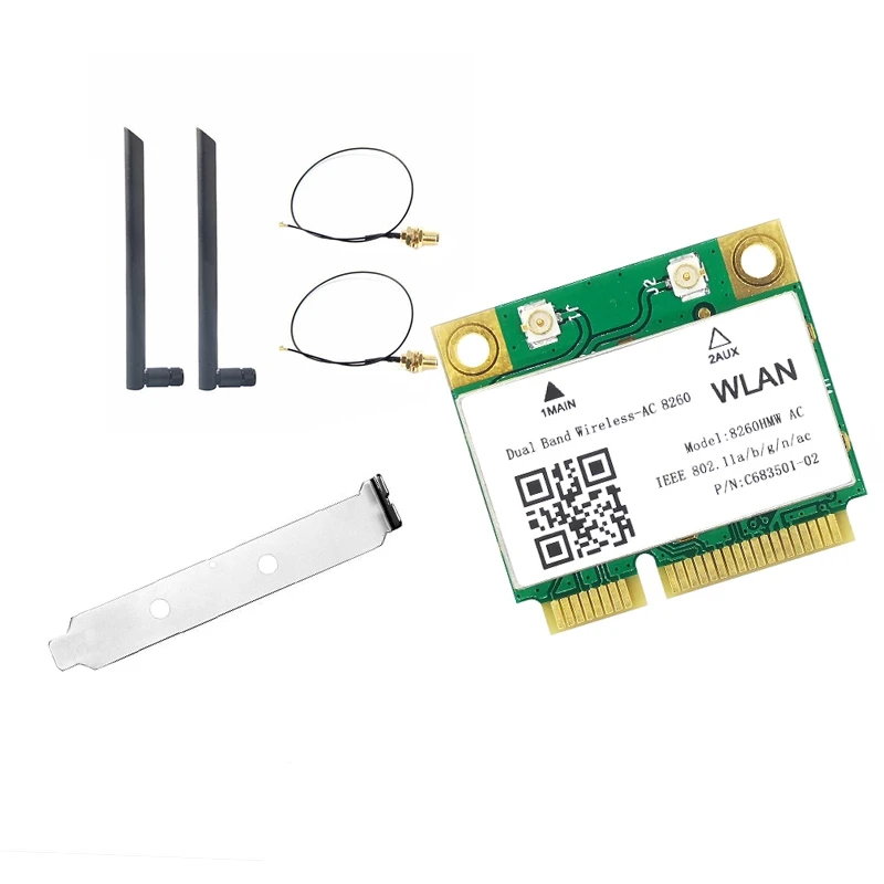 

HOT-WiFi Card 8260HMW 8260AC with 8DB Antenna Mini PCI-E1200M Bluetooth 4.2 2.4G 5G Dual Band for Win7 Win 8 Win 10 Linux