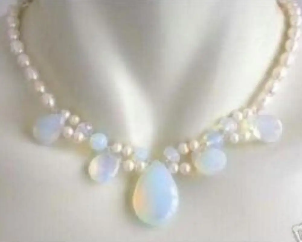 Бесплатная доставка Синий огненный опал и пресная вода жемчужное ожерелье |