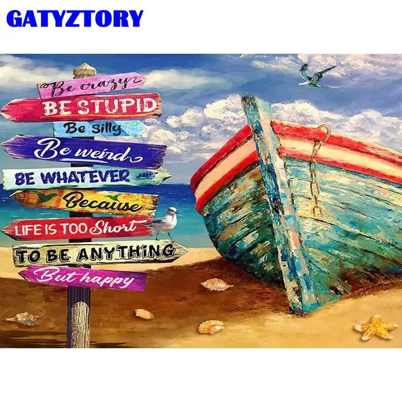 

GATYZTORY Frame Boats On The Beach Diy Painting By Numbers Landscape Canvas Drawing Acrylic Paint Handpainted Gift Home Decor Ar