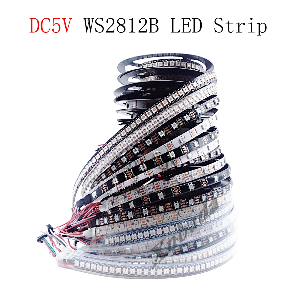 Светодиодная лента WS2812B WS2812 черная/белая водонепроницаемая 5 В пост. тока 1/2/3/4/5