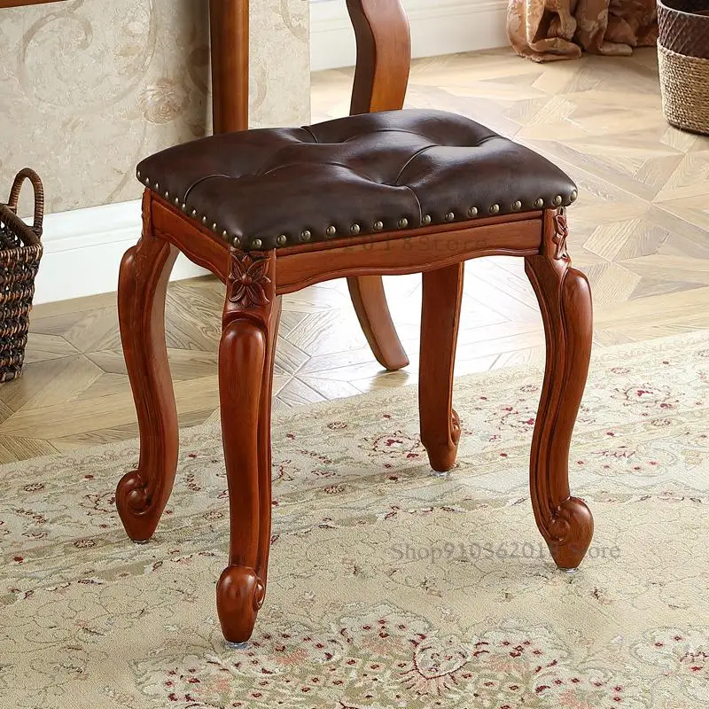 American Small Stool Household Leather Low Fashion Creative Bedroom Makeup Dressing Sofa Solid Wood Shoe |
