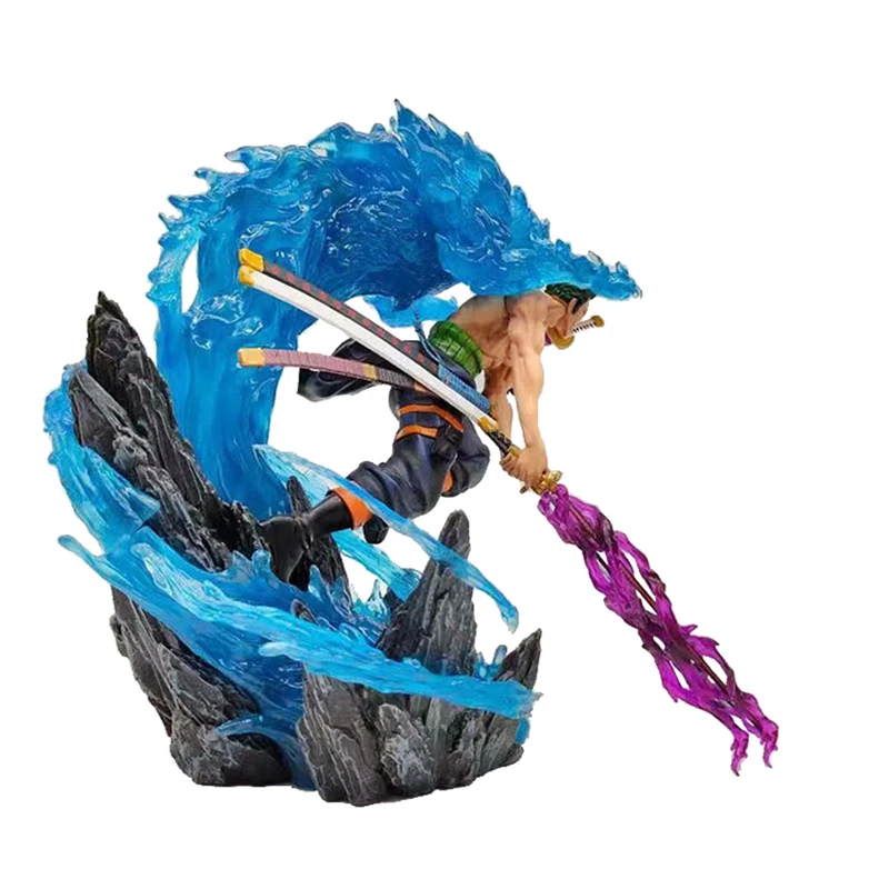 Online One Piece Modell Action Figure Anime Lorenor Zorro 29CM Können Glanz Statue Sammlung Spielzeug Drei Pole Fluss Desktop Dekoration Figma