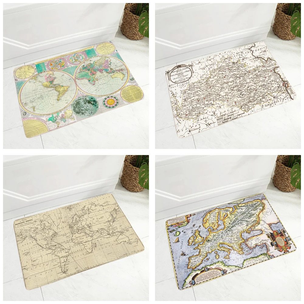 Придверный коврик с морской картой фланелевый нескользящий в средневековом