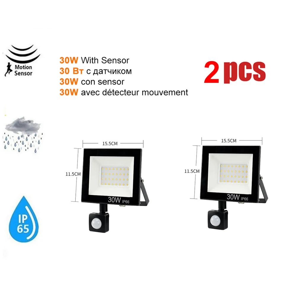

1-2pcs 220V 10-100W LED FloodLight Spotlight Exterior Street wall reflector Stainless Steel LED Light Waterproof Garden Light En