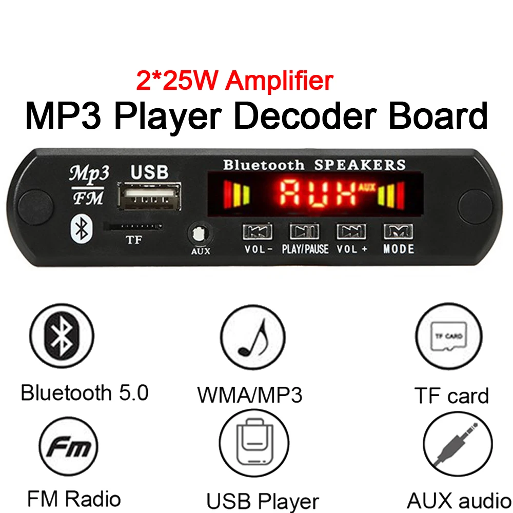 2*25W Amplifier Car Radio Player MP3 Module Bluetooth Wireless Audio USB TF FM WMA MP3 Player Decoder Board Support with Remote