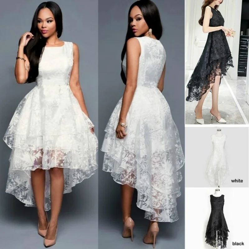 Новинка элегантное женское кружевное платье без рукавов с круглым вырезом и