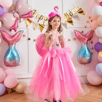 flamingo style party dress princess girls christmas tutu dress with headband kids dresses for birthday pageant ball gown