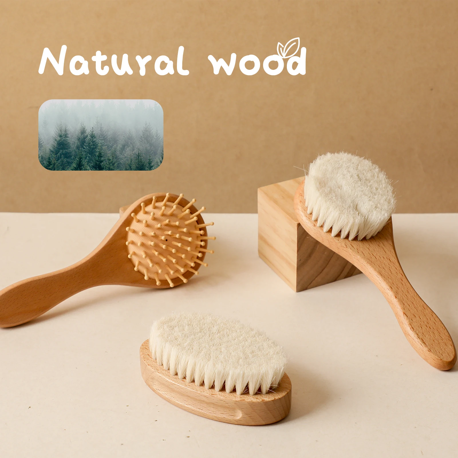 1 Pc New Baby Care Product Newborn Natural Wool Brush Wooden Brush Comb Head Massager Portable Bath Brush Comb for Newborn