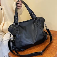 big black shoulder bags for women large hobo shopper bag solid color quality soft leather crossbody handbag lady travel tote bag