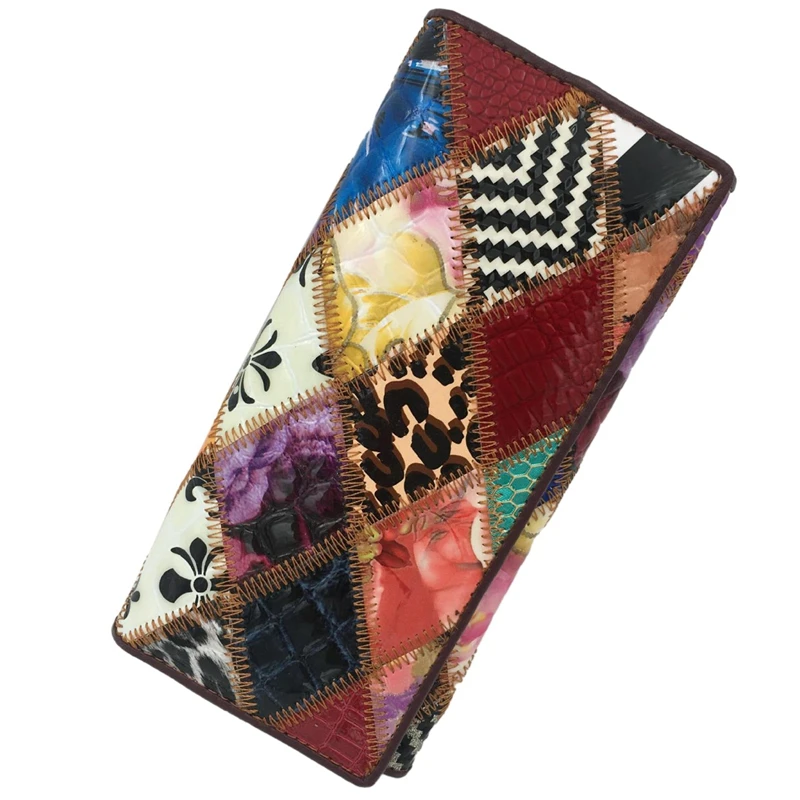 

Ethnic Style Leather Stitching Ladies Wallet Coin Purse Multifunctional Lady Bag Portable Coin Purse Wallet Lady