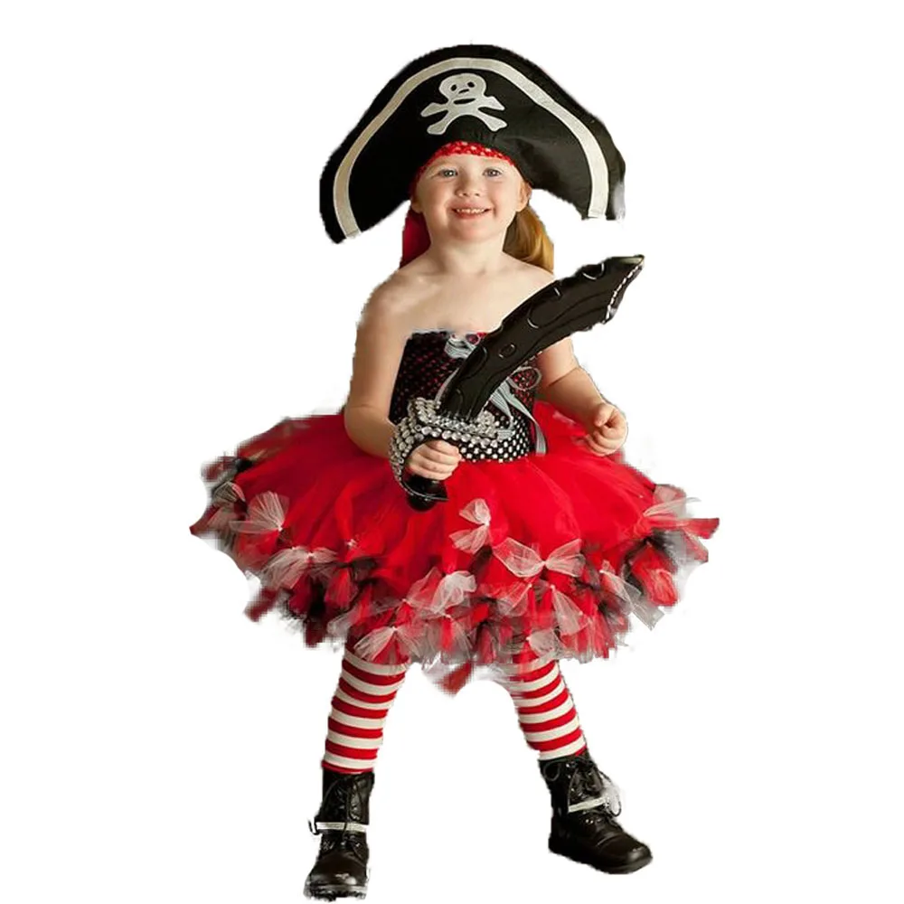 Пушистый костюм пирата платье-пачка из тюля до колена с бантом для девочек