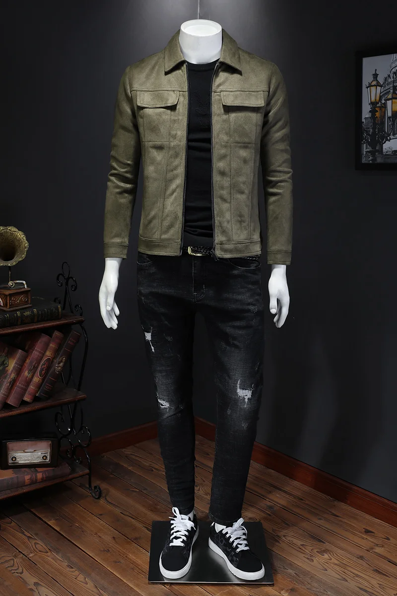 Мужская куртка из оленьей шкуры модная бейсбольная форма в Корейском стиле