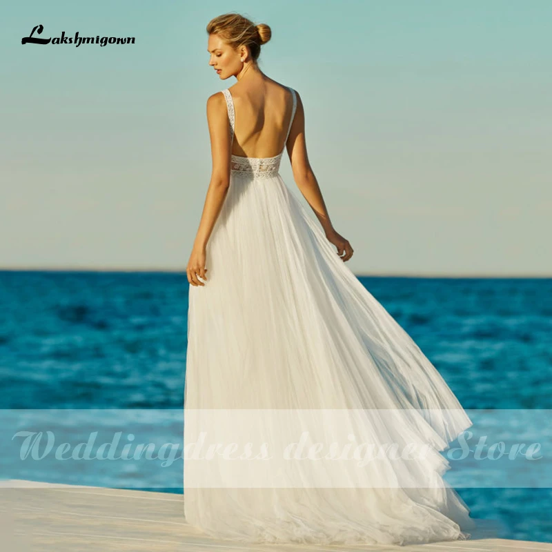 

Lakshmigown Backless Boho Wedding Dress robe de mariee V-neckline Sleeveless Beach Bohemian A-line Wedding Gown vestido de novia
