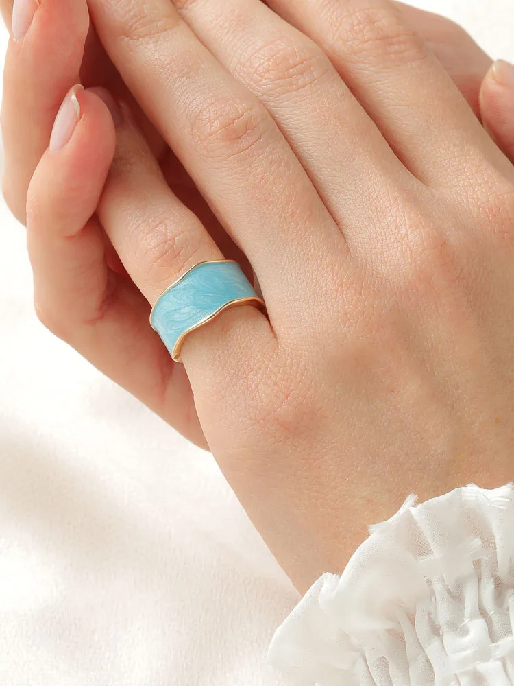 

Trendy Jewellery Women Irregular Colored Wide Band Ring New Fashion Enameled Statement Ring