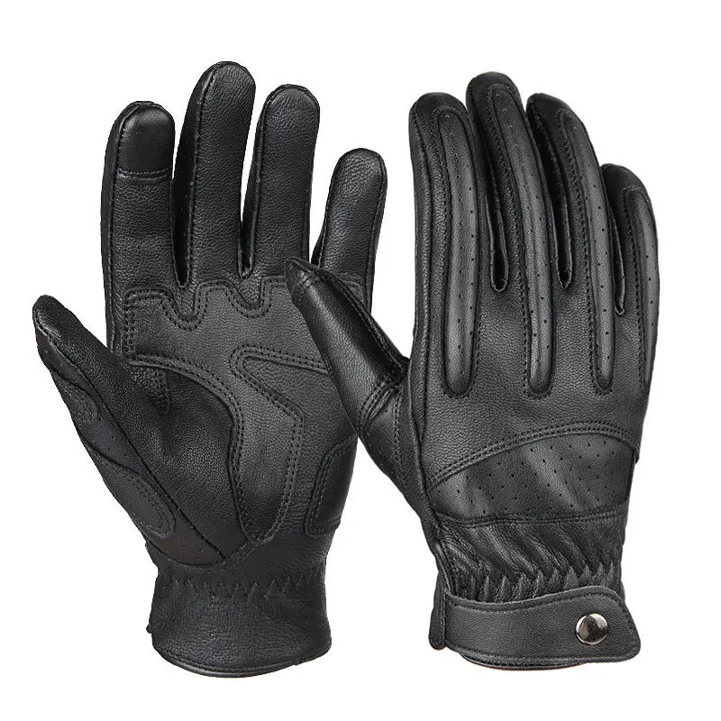 

Motorcycle Men Genuine Leather Glove Touch Screen Bicycle Cycling Motocross Riding Wear Resistant Outdoor Rock Climbing Gloves
