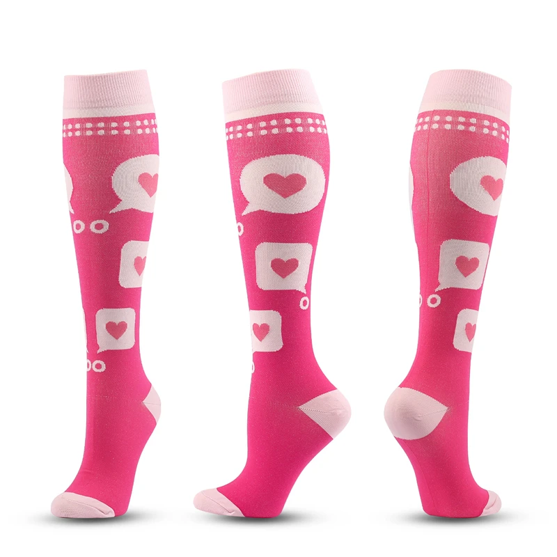 New Compression Stockings For Varicose Veins Woman Men Nylon Elastic Cartoon Love Striped Moon Letter Sports Marathon Calf Socks images - 6