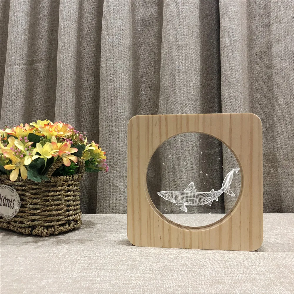 

Small Shark Animal 3D LED Arylic Wooden Night Lamp Table Light Switch Control Carving Lamp for Children's Room Decorate Gift
