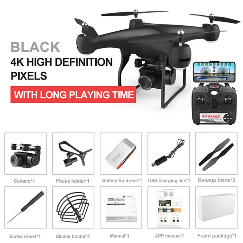 Дрон F68 4k Радиоуправляемый квадрокоптер Дрон с HD 1080P Wifi камера видео очень стабильный Радиоуправляемый вертолет радиоуправляемая игрушка вертолет - Цвет: 4K Black