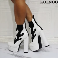 kolnoo real pictures ladies chunky heel boots elegant eurolish style evening xmas modern ankle boots fashion winter white shoes