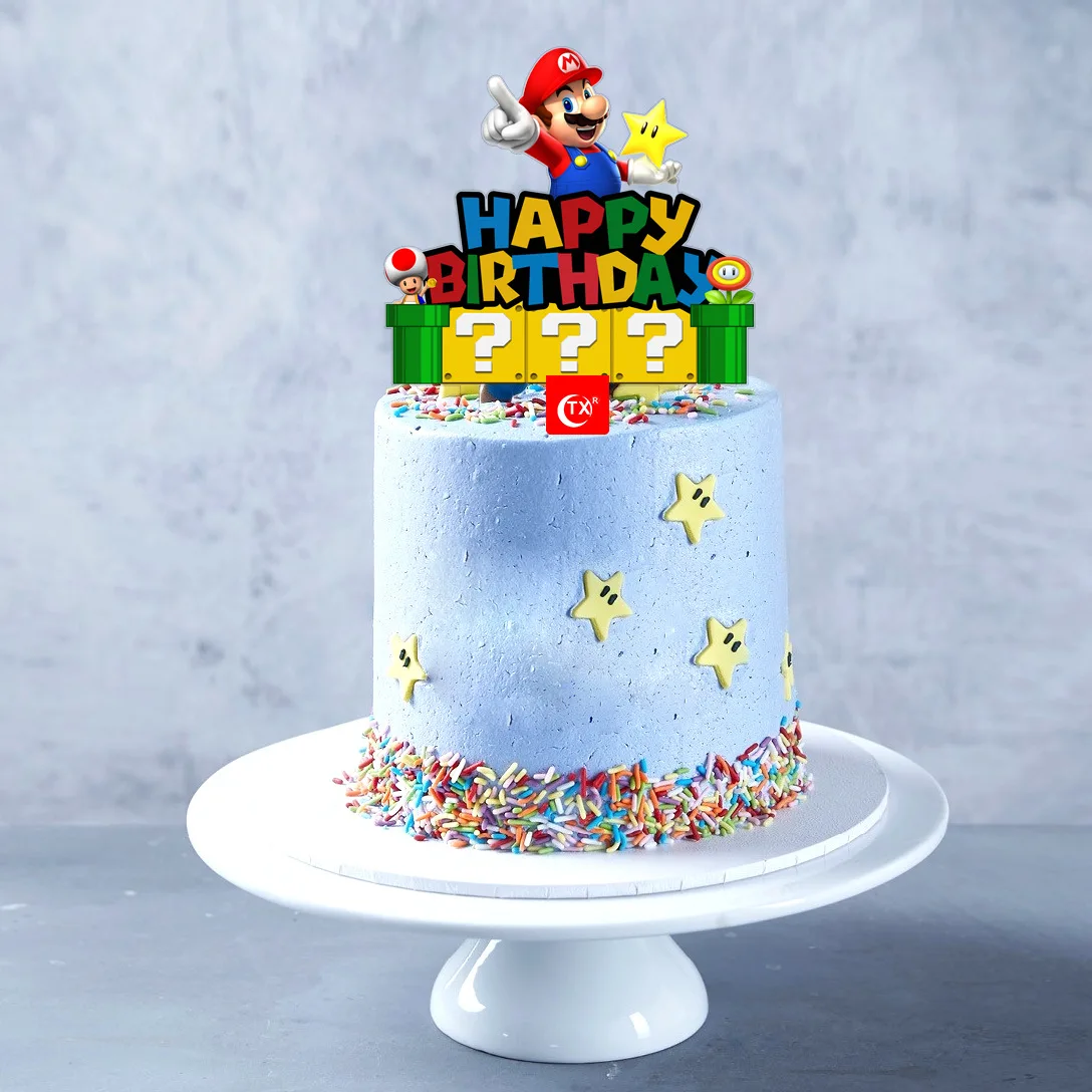 

Super Mario Theme Cake Insert Ornaments Mario Bros Children Happy Birthday Insert The Cake Decorations Kids Cartoons Toys Gifts