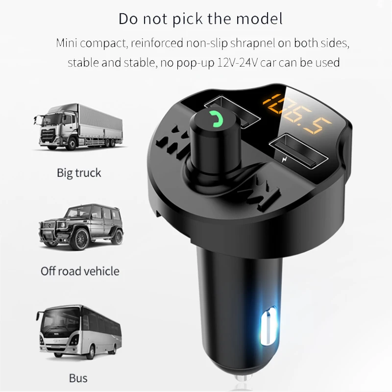 Fm-передатчик Bluetooth 5 0 Автомобильный MP3-плеер адаптер батарея напряжение снижение