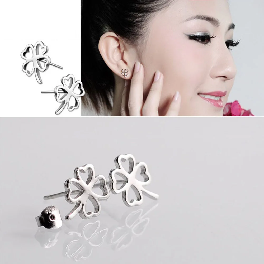 Новые 925 пробы Серьги гвоздики для девочек с серебряным клевером любимые