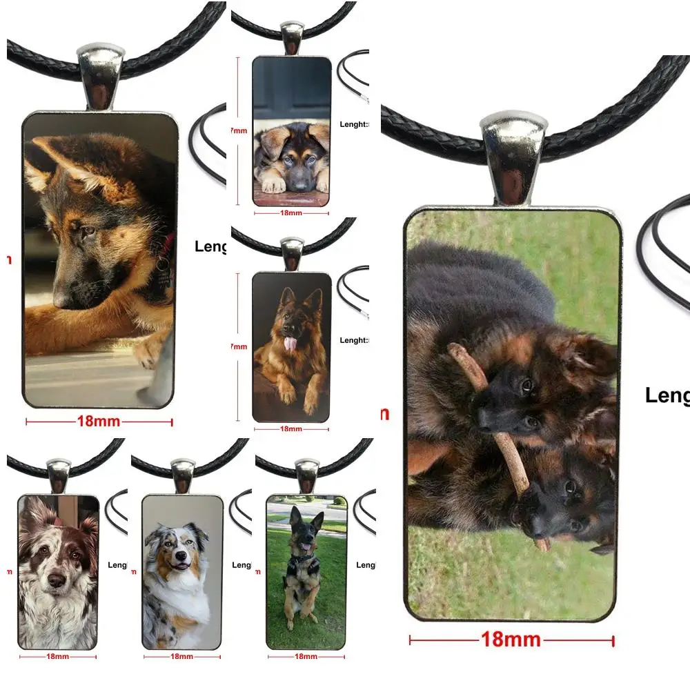 Стальной Цвет Стеклянный кабошон с прямоугольной формы кулон колье ожерелье для