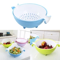 2 in 1 multifunction kitchen colanderstrainer bowl set double layered rotatable drain basin and basket cleaning washing mix