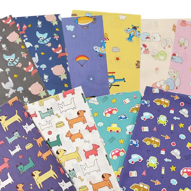 

Cartoon Airplane Helicopter Dog Car Fox Animals 100% Cotton Twill Fabric For Kids Handwork Sheet Quilt Patchwork Clothes Craft