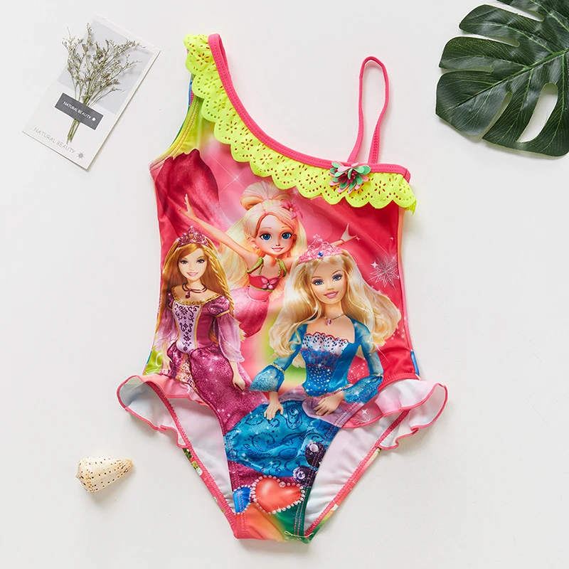 New Kids& Baby Girls Swimsuit 2~16Y Girls Swimwear Children one piece Cartoon Swimwear High quality Kids Beach wear- 9021MIX - Цвет: ST156 barbi