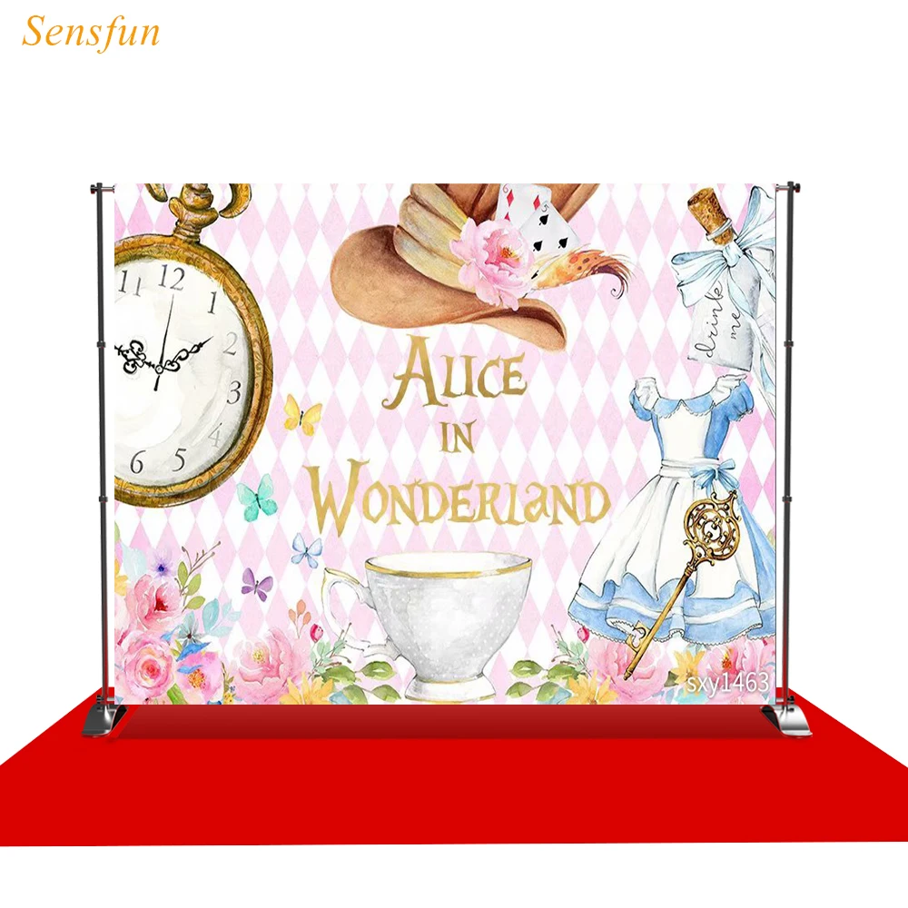 País das Maravilhas Copo de Relógio Fundo Fotográfico Alice Empregada Doméstica Photobooth Photo Studio Tecido Atirar