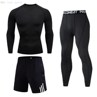 3 pcssets running set tights mma t shirt tactical gym leggings jogging suit sports men gym fitness compression brand clothing