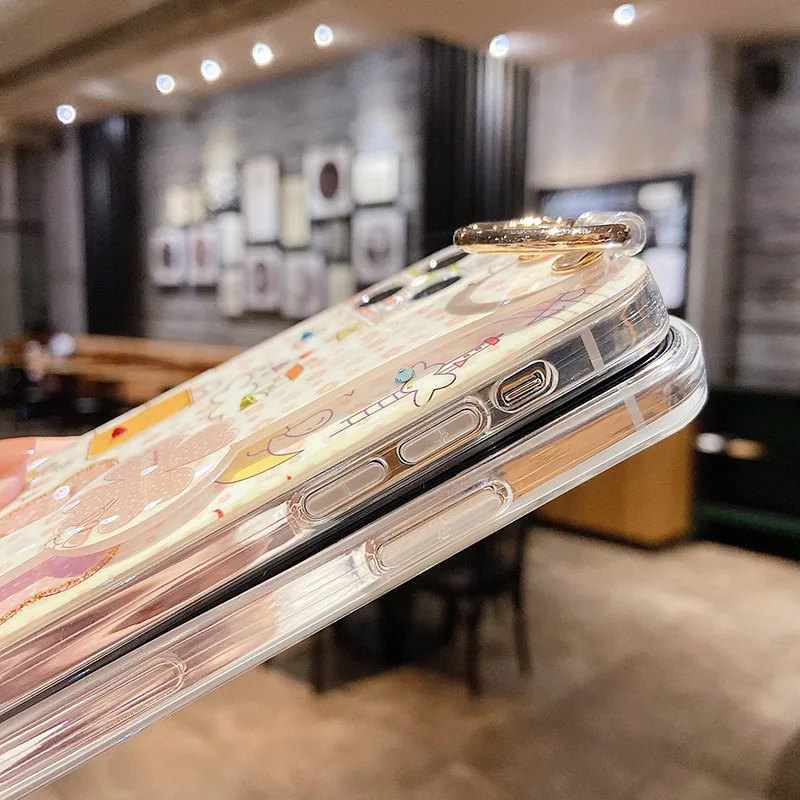 Luxury Cartoon Epoxy Suitable Case For Iphone 14 13 12 11 Pro Max Mini XSMAX Wristband Cute Lens Protection Phone Holder Cover