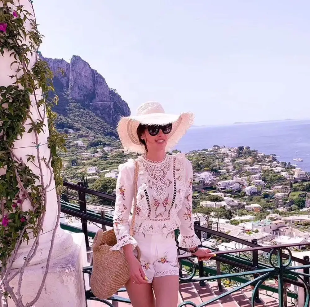 Оригинальный одиночный вышитый воланом с деревянными ушками и топ рукавами