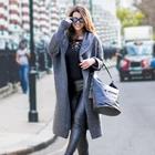 Осенне-зимний длинный кардиган, свитер, женские однотонные свитера оверсайз с капюшоном, женское теплое свободное шерстяное вязаное пальто, свитер