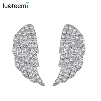 luoteemi angle micro pave tiny cubic zirconia feather stud earrings for women high quality luxury fashion party wedding jewelry