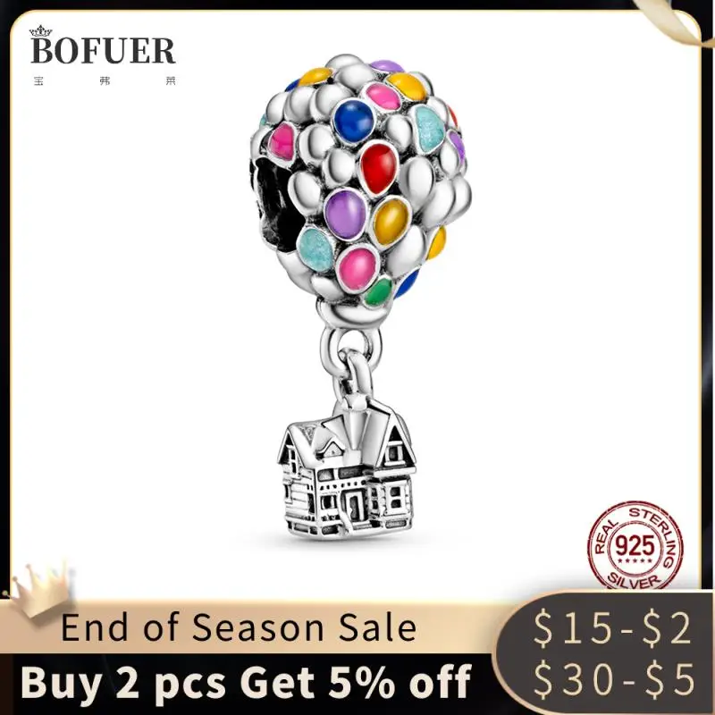 

Authentic 925 Sterling Silver color colorful hot air balloon bead charm fit Original pandora charms bracelet bangles diy jewelry