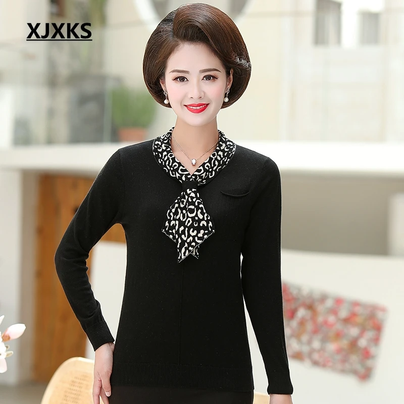 XJXKS Wool Sweater Women Autumn And Winter 2022 Sweaters Long Sleeve Leopard Collar Pull Femme Cashmere Pullover | Женская одежда