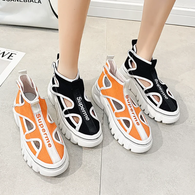 

2021 New Sport Sandals Women Summer Canvas Shoes for Women Fashion Hollow Breathable Platform Sandals Female Casual Walking Shoe