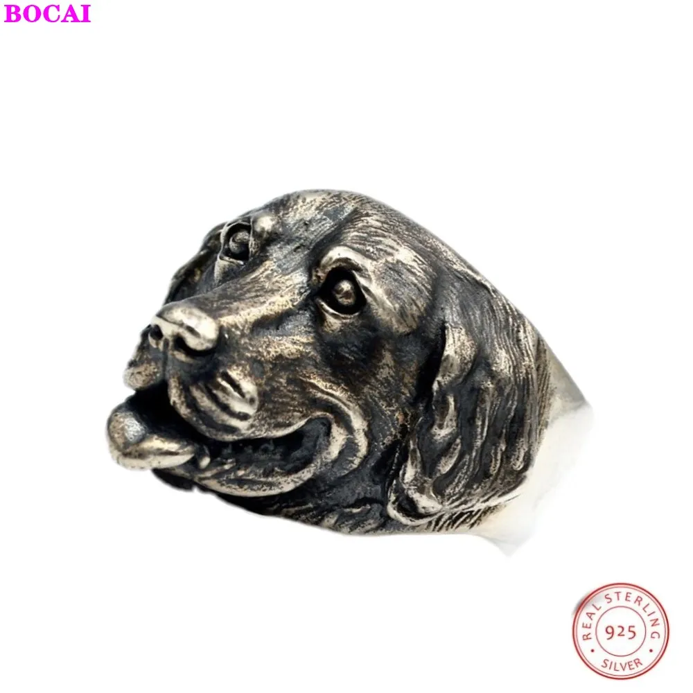 

Мужское кольцо с головой овчины BOCAI, кольцо из стерлингового серебра 925 пробы ручной работы из тайского серебра, кольцо с головой собаки на н...