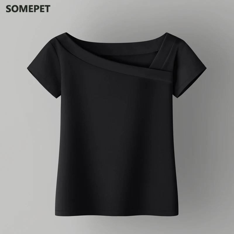 

Cotton Women T-shirt Short Sleeve women shirt All match Lady Top Black White Shirt