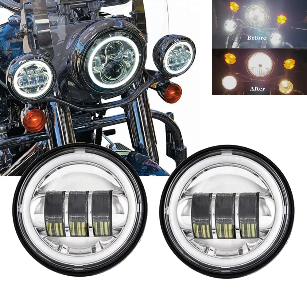 

Новинка 4,5 дюймовая круглая светодиодная противотуманная фара 4 1/2 дюйма вспомогательная Проходная фара белые мотоциклы DRL для Harley D avidson ...