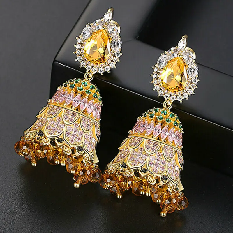 Женские индийские Jhumka Jhumki Висячие колокольчики серьги AAA кубический циркон