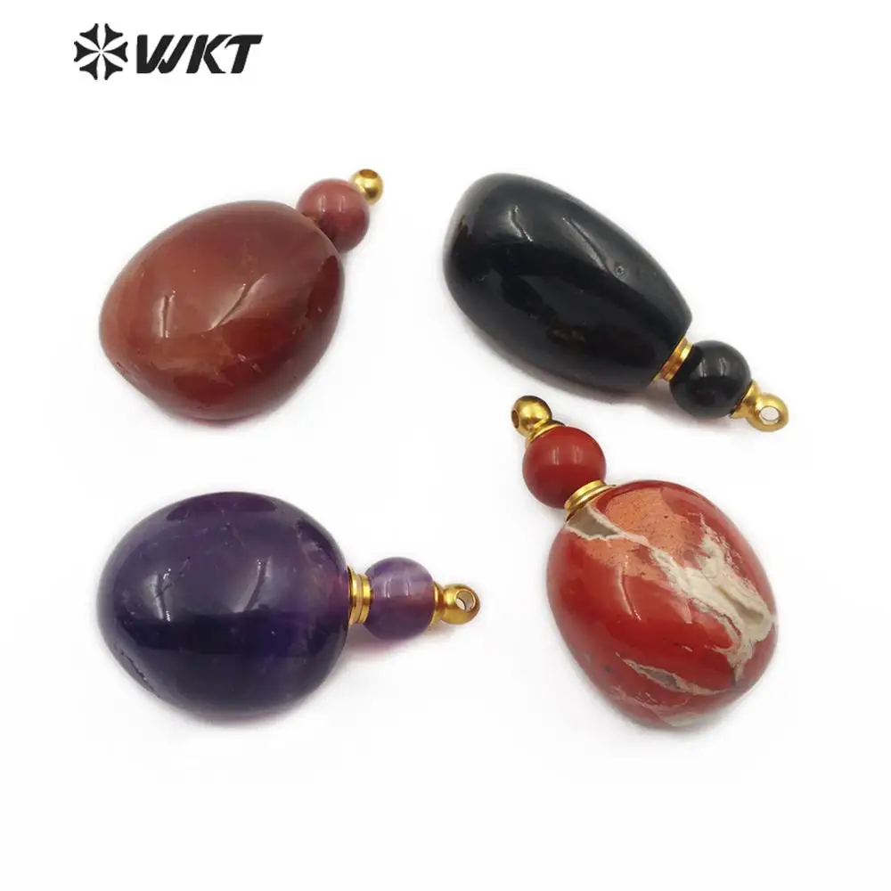 

WT-P1464 Perfume Bottle Natural Stone Pendant Multi Color Gourd Shape Gem stone with stainless steel accessory Fashion Pendent