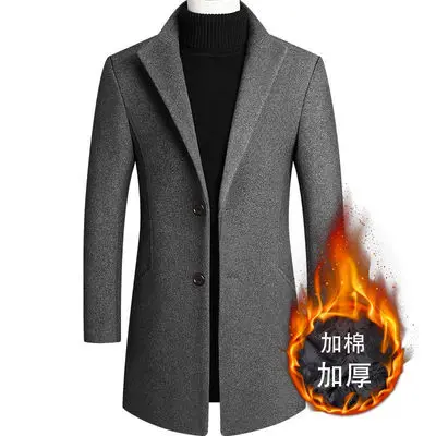 

Осеннее Мужское пальто в шерстяном и зимнем стиле, тренчкот средней и длинной длины с хлопковым утепленным пальто, зимнее Мужское пальто