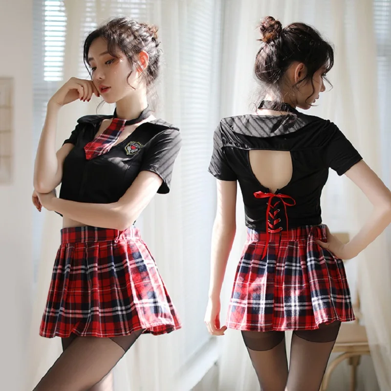 Топ + юбка чулок Галстук для ролевых игр униформа косплей школа Эротическое