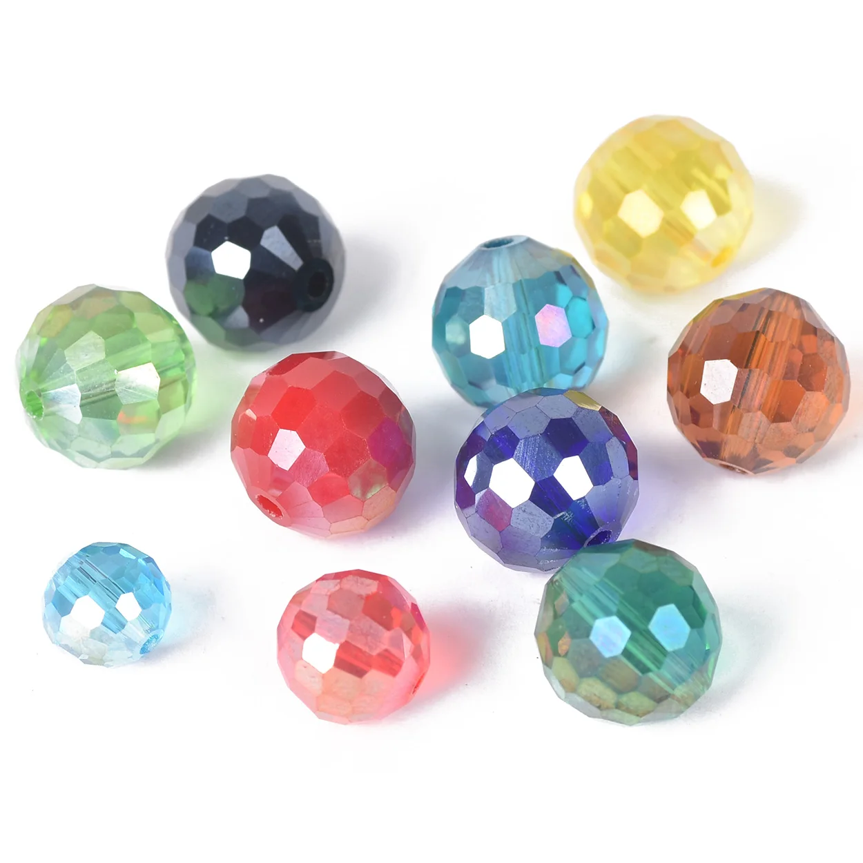 Bolas redondas de discoteca chapadas en AB, cuentas espaciadoras sueltas de cristal de 6mm, 8mm, 10mm y 12mm, lote de colores para fabricación de joyas DIY, 96 facetas