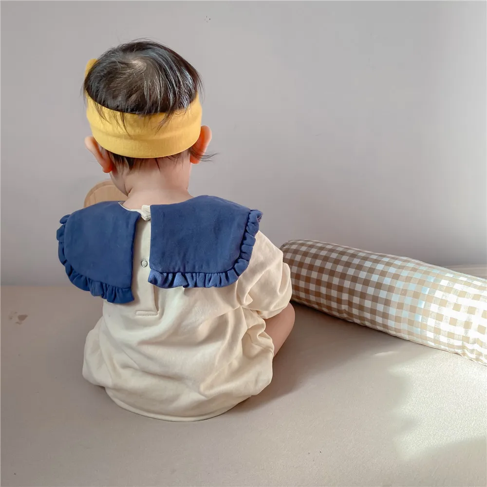 

2021 Baby Spring Romper Boys And Girls Big Lapel Cartoon Jumpsuit