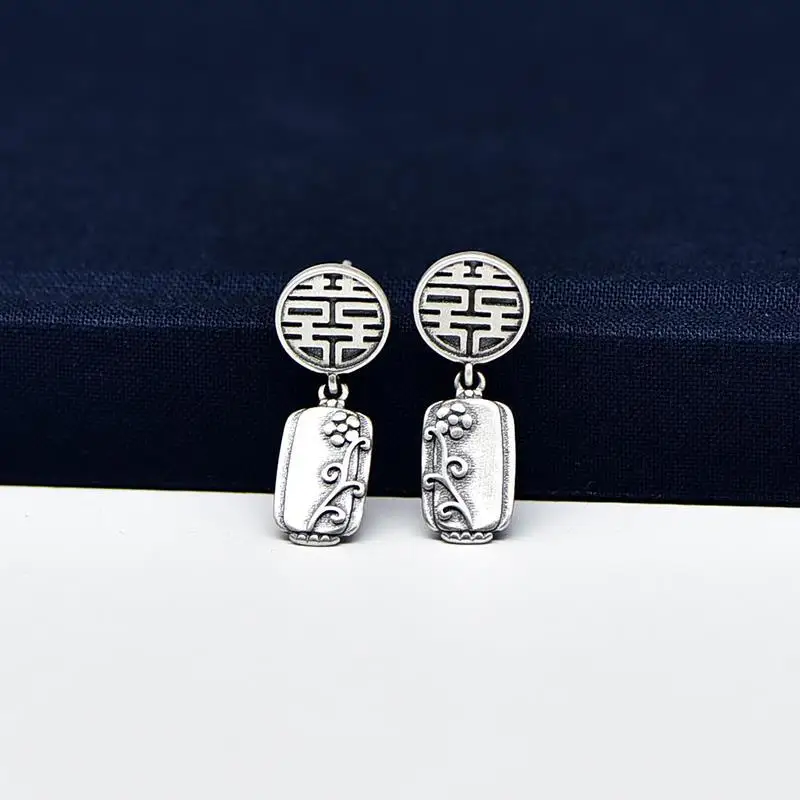 

2020 New Silver Stud Earrings for Women 925 Sterling Silver Simple Vintage Earrings Anti-Allergy Temperament Personalized Xi Cha